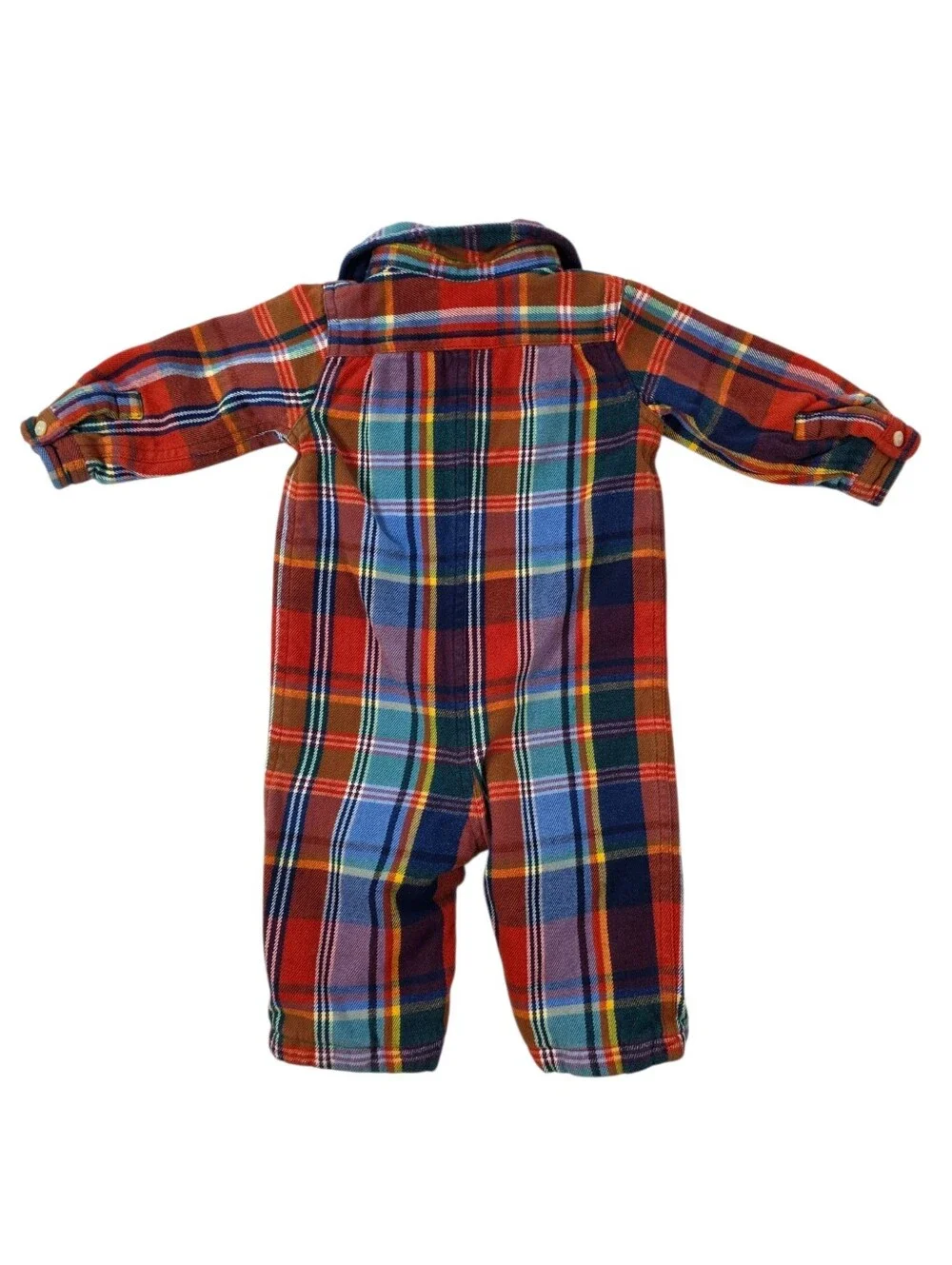 Ralph Lauren Baby Tartan Plaid Lined Flannel Jumpsuit Romper 6M Cotton Preppy